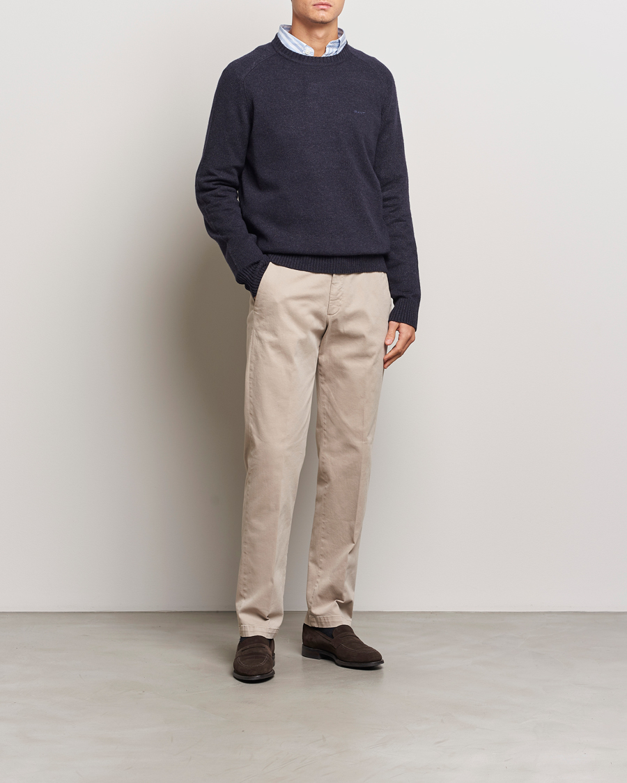 Herre | Trøjer | GANT | Wool Blend C-Neck Dark Navy Melange