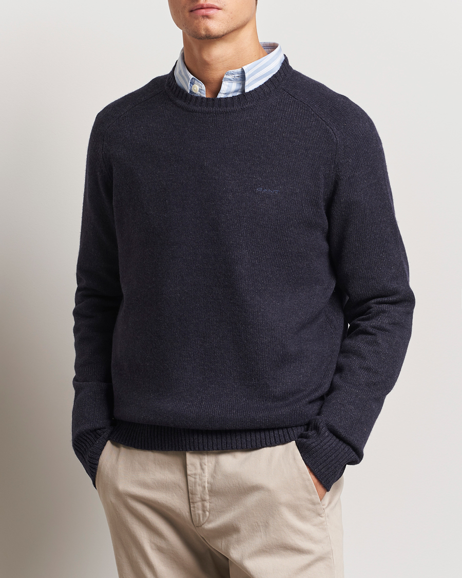 Herre | Trøjer | GANT | Wool Blend C-Neck Dark Navy Melange