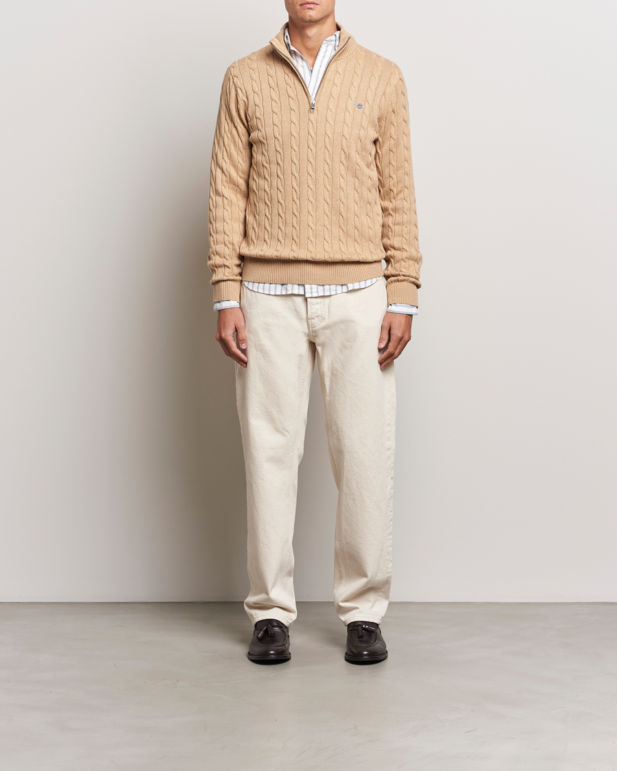 Herre | Trøjer | GANT | Cotton Cable Half Zip Khaki Melange