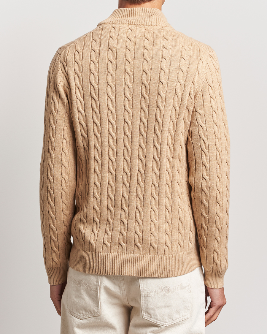 Herre | Trøjer | GANT | Cotton Cable Half Zip Khaki Melange