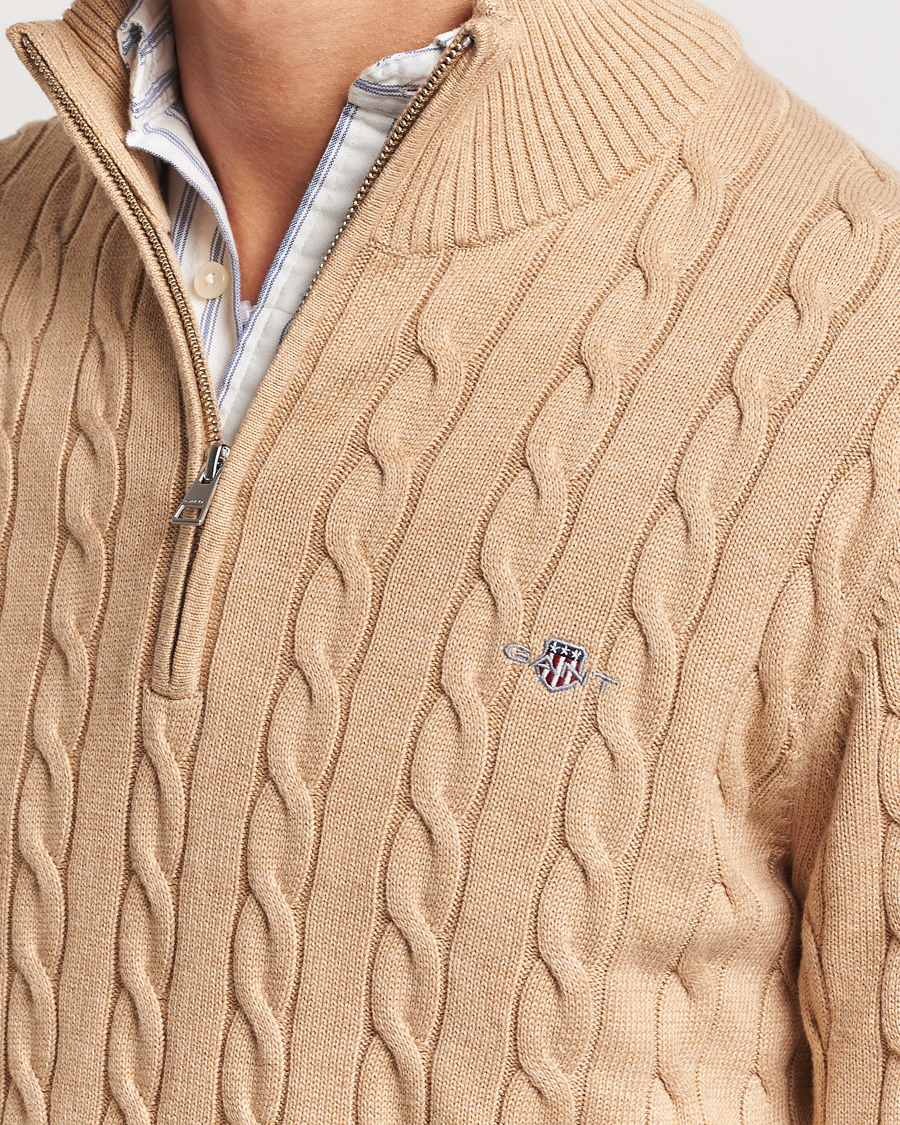 Herre | Trøjer | GANT | Cotton Cable Half Zip Khaki Melange