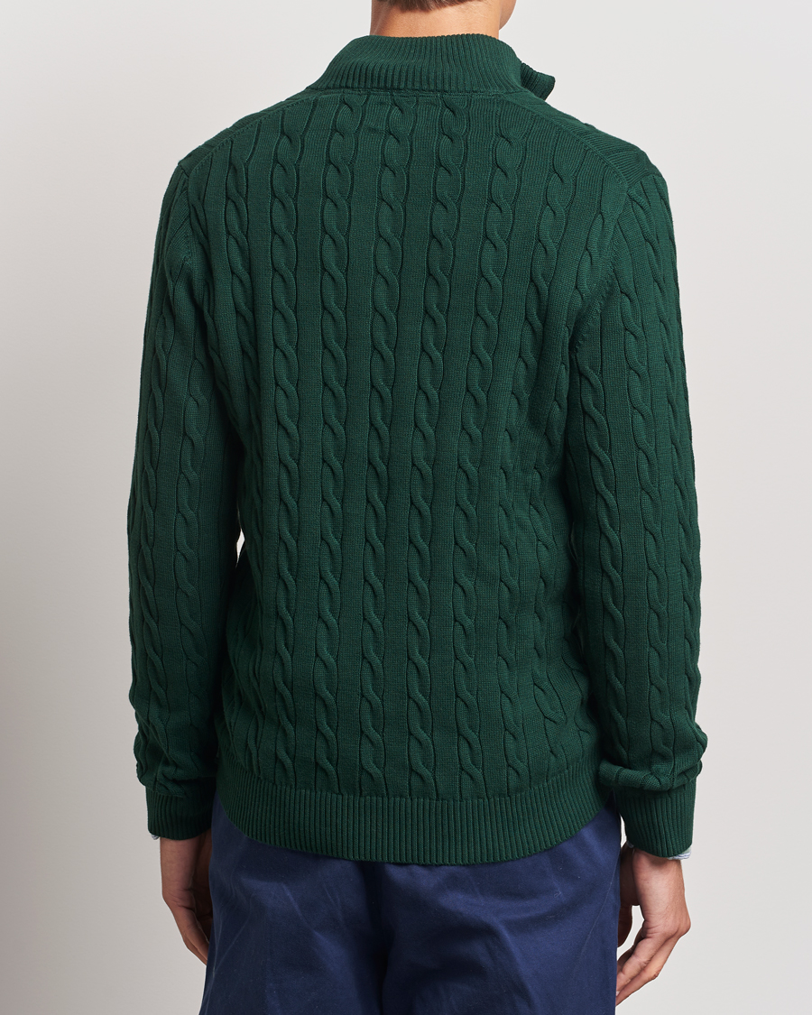 Herre | Trøjer | GANT | Cotton Cable Half Zip Tartan Green