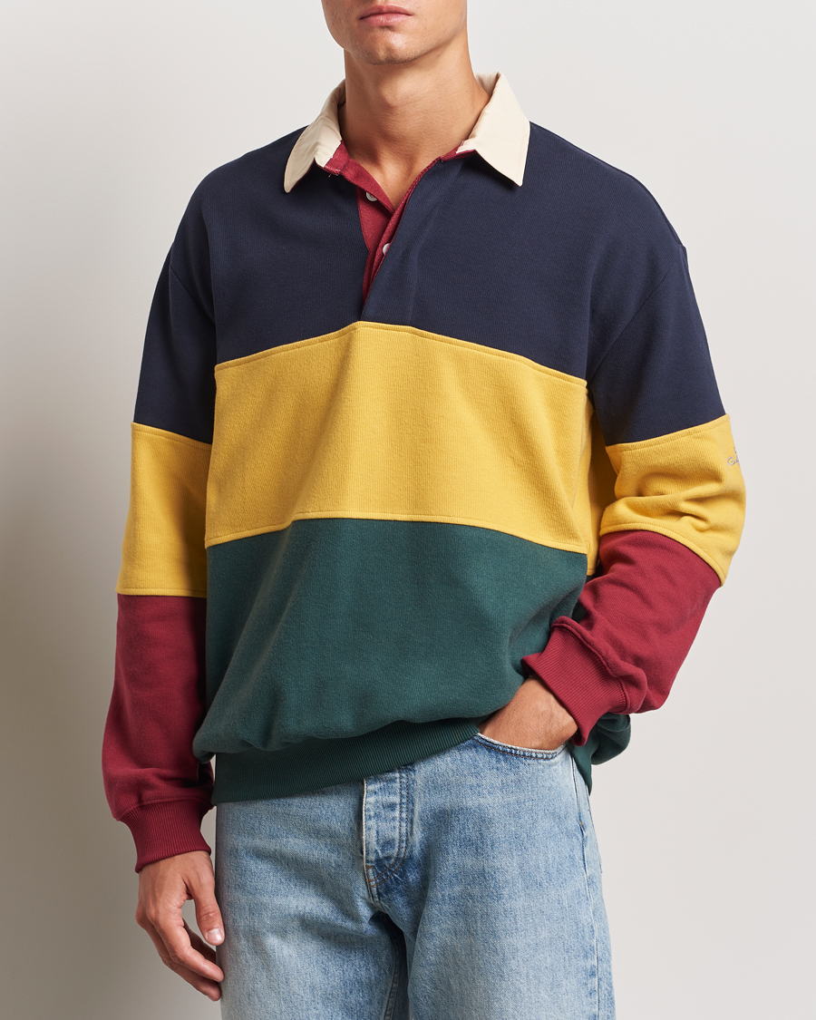 Herre | Trøjer | GANT | Sweat Color Block Heavy Rugger Evening Blue