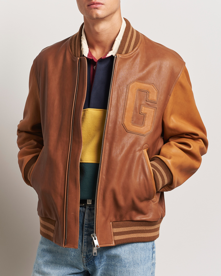 Herre | Jakker | Gant | Leather Varsity Jacket Brown Sugar
