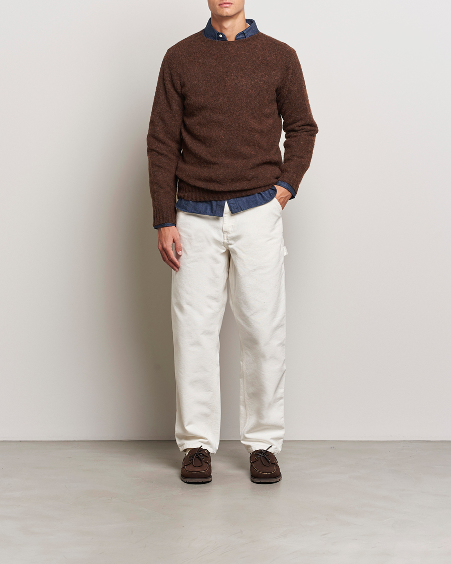 Herre | Trøjer | Harley Of Scotland | Brushed Supersoft Lambswool Crewneck Coffee
