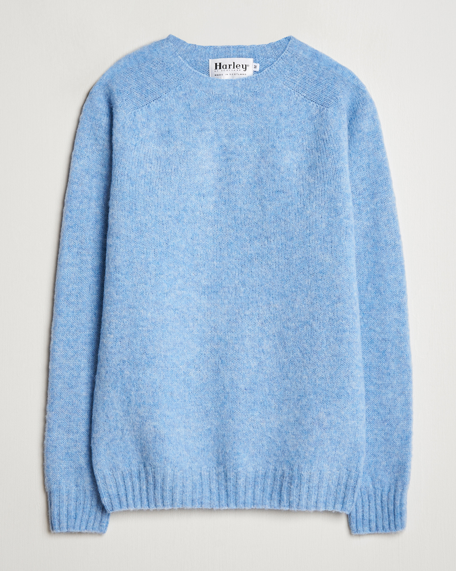 Herre | Trøjer | Harley Of Scotland | Brushed Supersoft Lambswool Crewneck Ice Sea