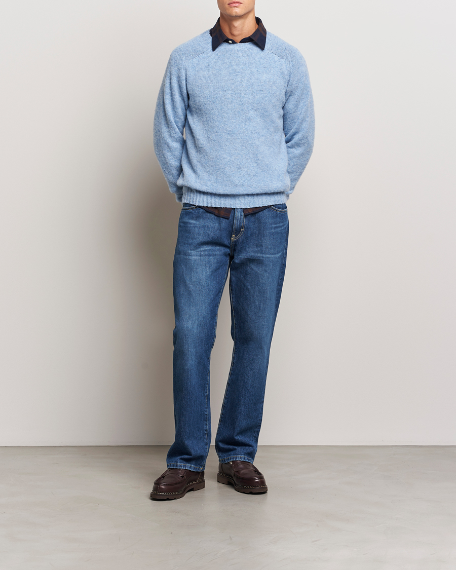 Herre | Trøjer | Harley Of Scotland | Brushed Supersoft Lambswool Crewneck Ice Sea
