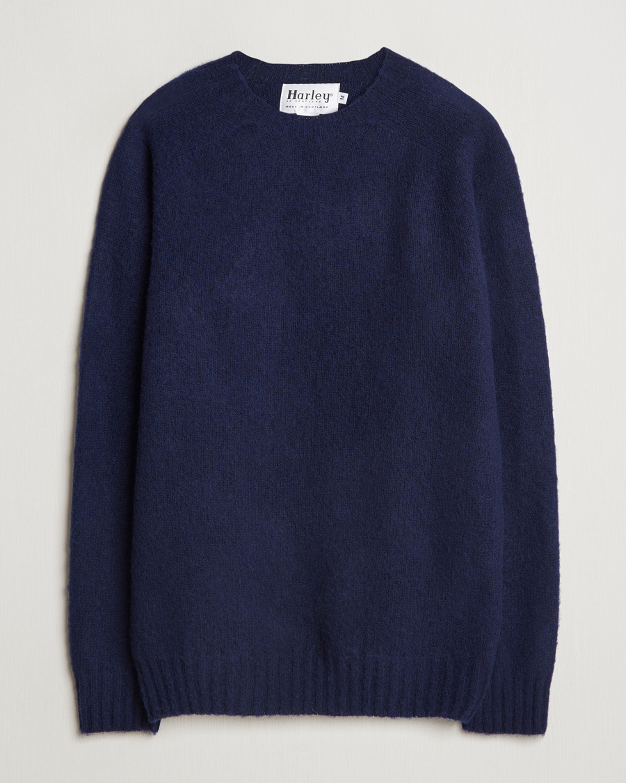 Herre | Trøjer | Harley Of Scotland | Brushed Supersoft Lambswool Crewneck Navy