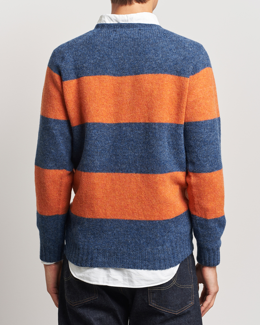 Herre | Trøjer | Harley Of Scotland | Block Stripe Lambswool Crewneck Blue/Orange