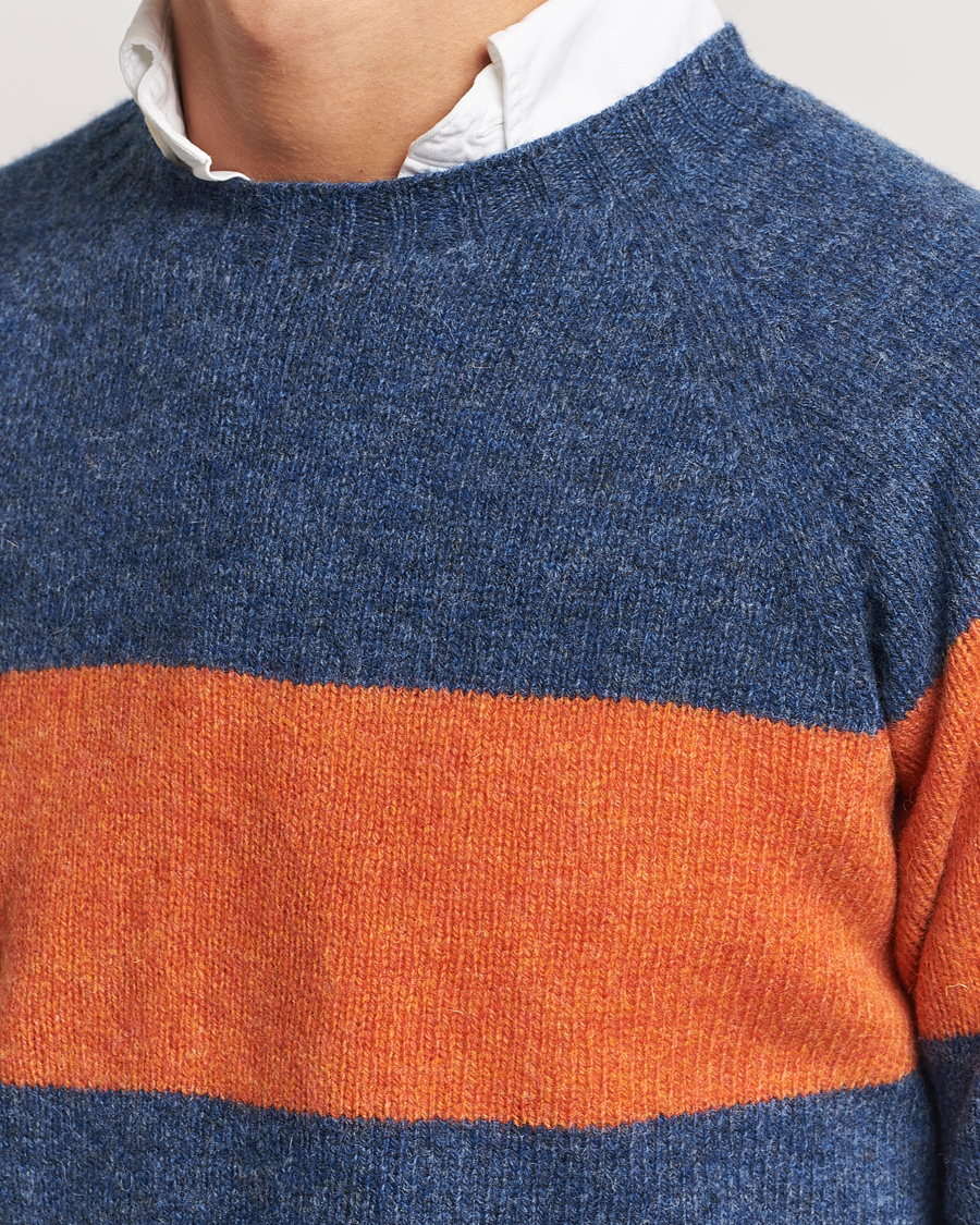 Herre | Trøjer | Harley Of Scotland | Block Stripe Lambswool Crewneck Blue/Orange