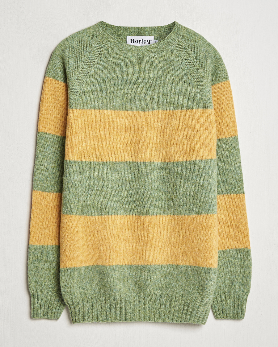 Herre | Trøjer | Harley Of Scotland | Block Stripe Lambswool Crewneck Yellow/Green