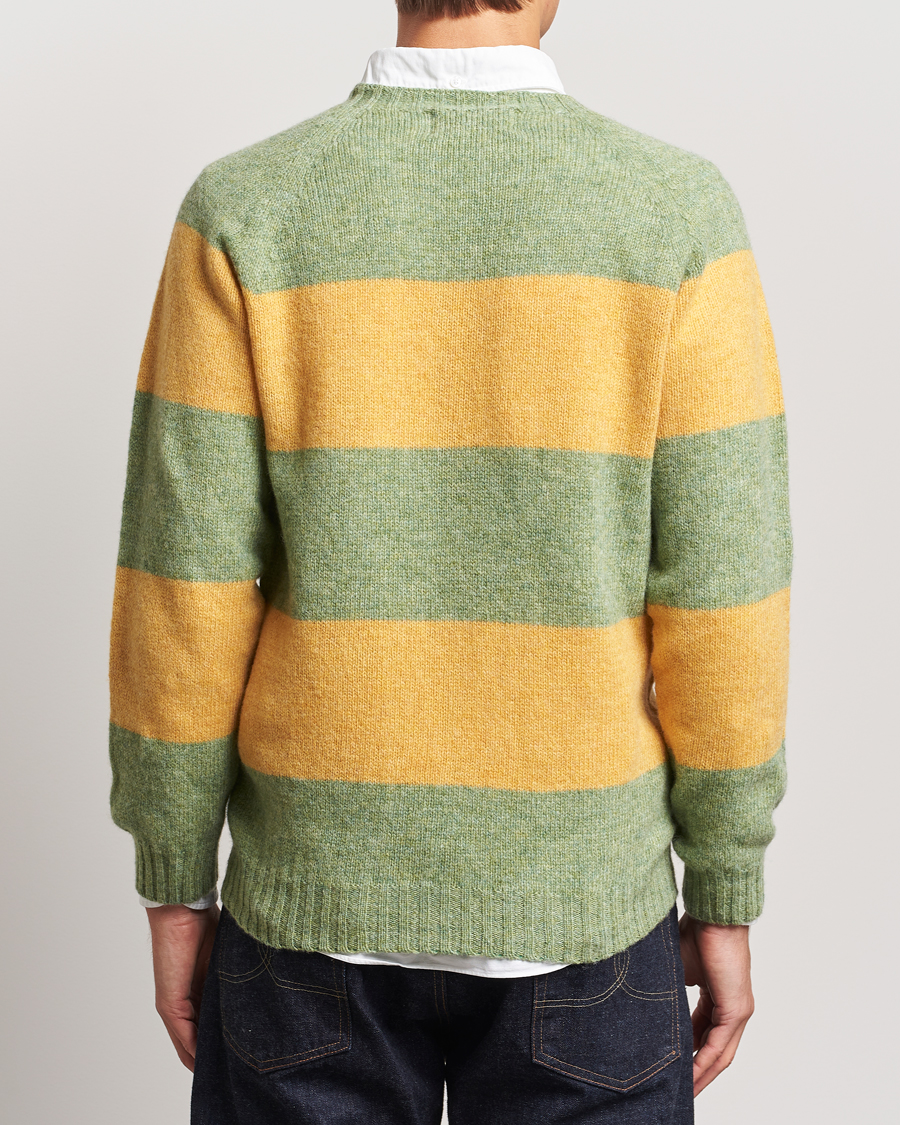 Herre | Trøjer | Harley Of Scotland | Block Stripe Lambswool Crewneck Yellow/Green