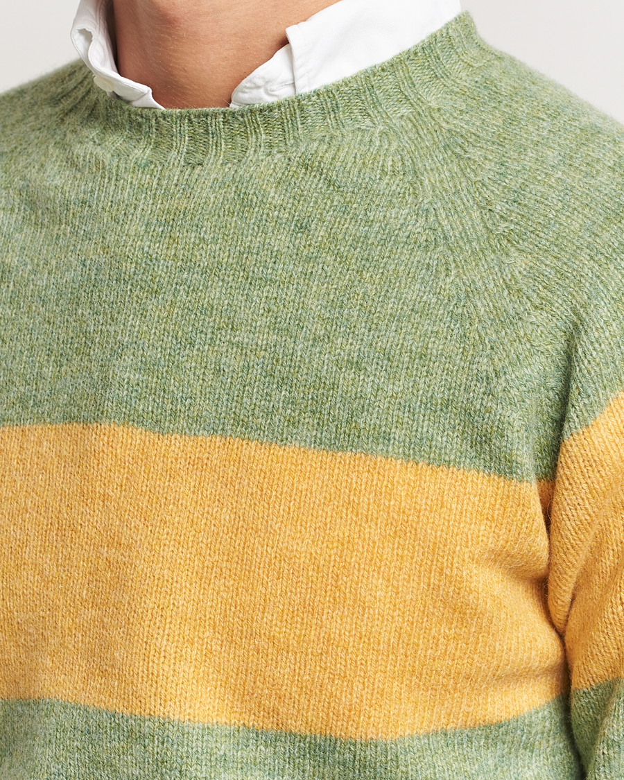 Herre | Trøjer | Harley Of Scotland | Block Stripe Lambswool Crewneck Yellow/Green