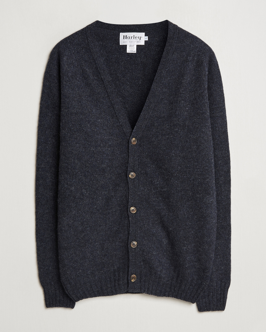 Herre | Trøjer | Harley Of Scotland | Supersoft Lambswool Cardigan Charcoal
