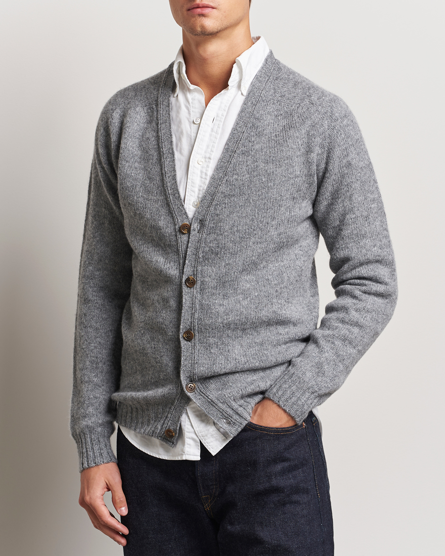 Herre | Trøjer | Harley Of Scotland | Supersoft Lambswool Cardigan Medium Grey