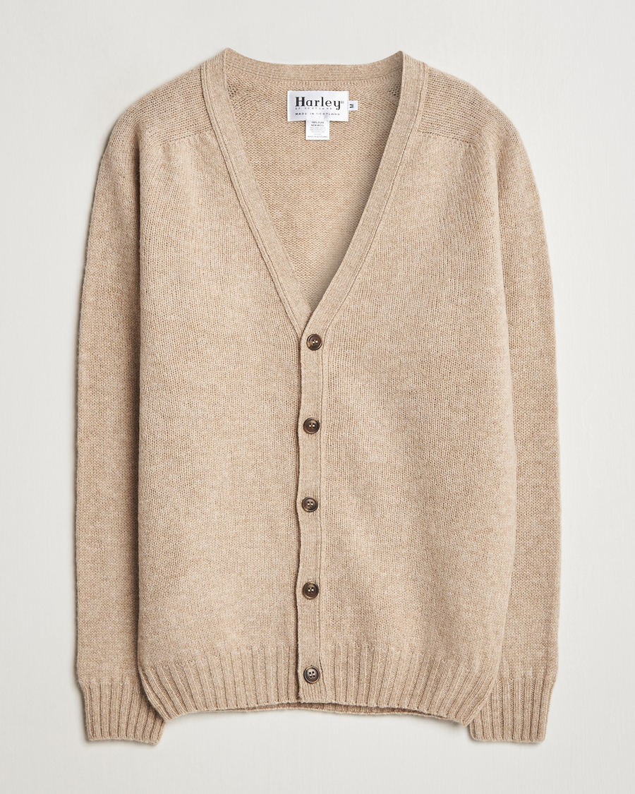 Herre | Trøjer | Harley Of Scotland | Supersoft Lambswool Cardigan Oatmilk