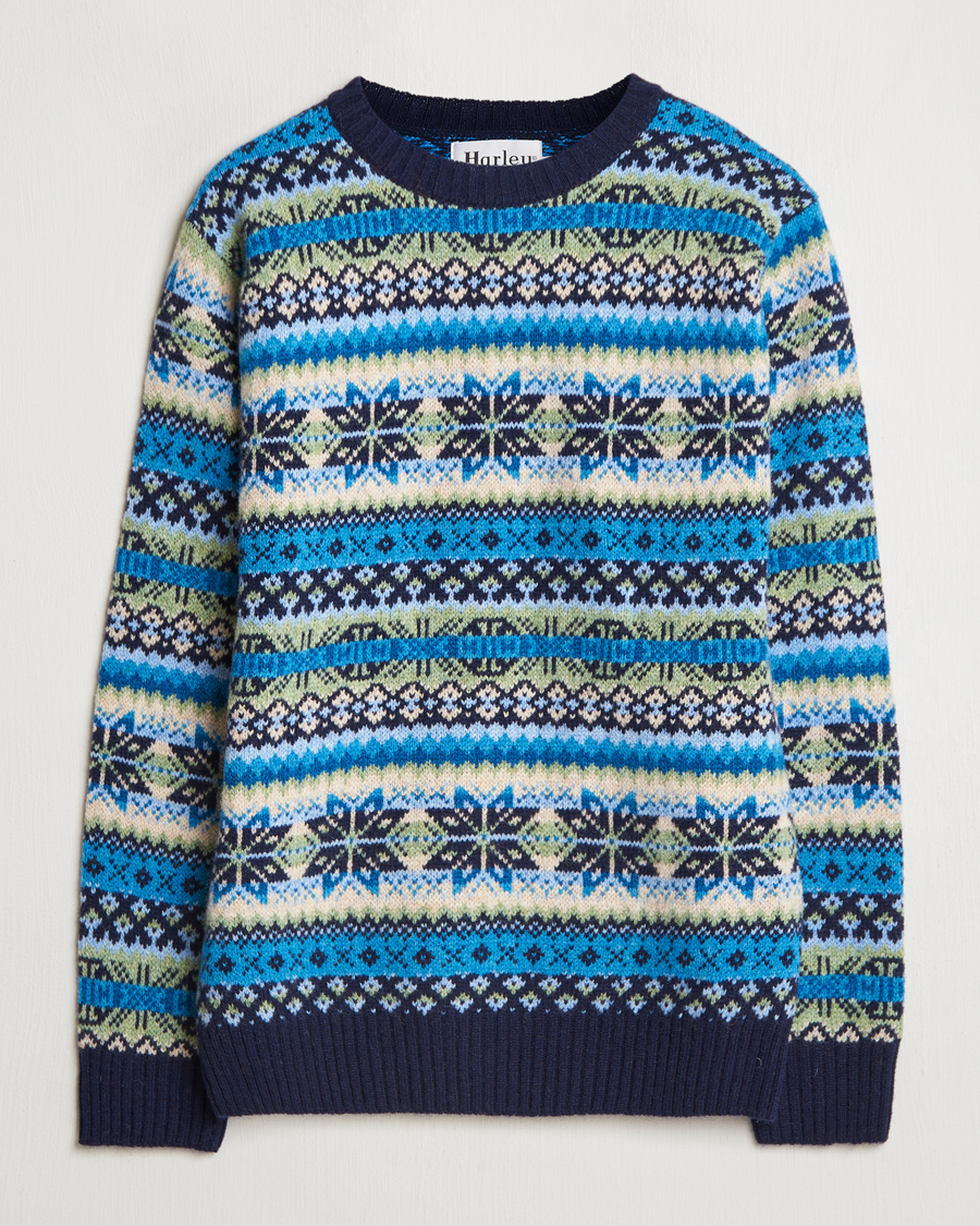 Herre | Trøjer | Harley Of Scotland | Supersoft Lambswool Fairisle Crewneck Navy