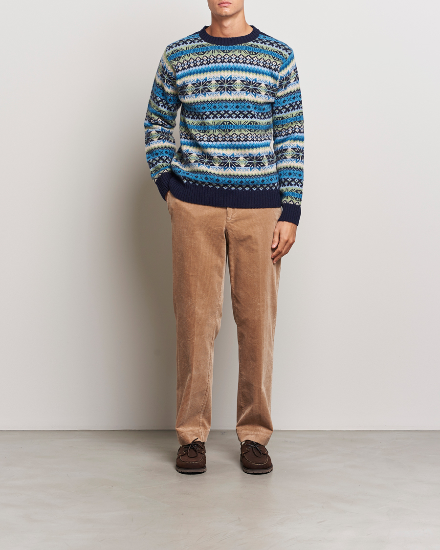Herre | Trøjer | Harley Of Scotland | Supersoft Lambswool Fairisle Crewneck Navy