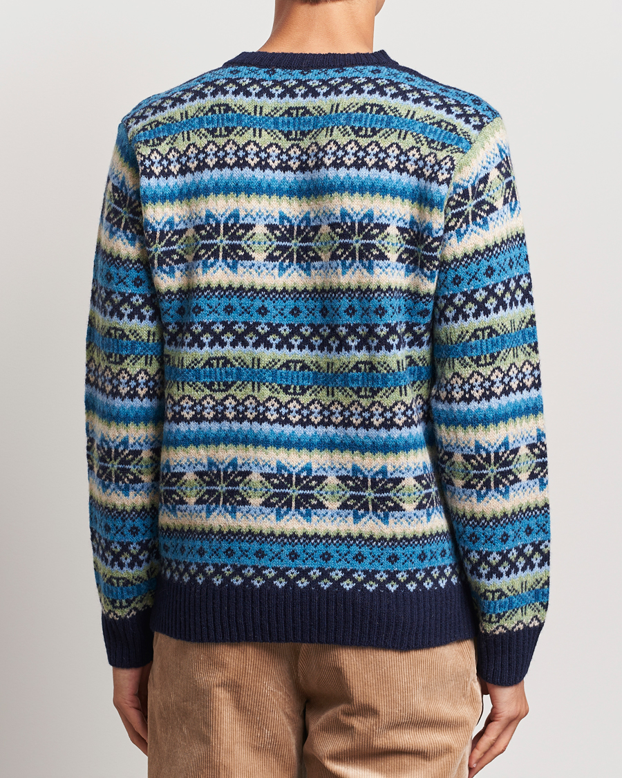 Herre | Trøjer | Harley Of Scotland | Supersoft Lambswool Fairisle Crewneck Navy