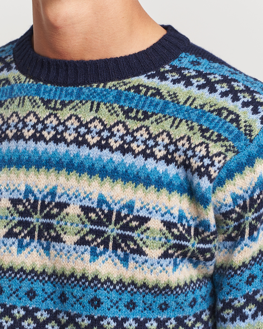 Herre | Trøjer | Harley Of Scotland | Supersoft Lambswool Fairisle Crewneck Navy