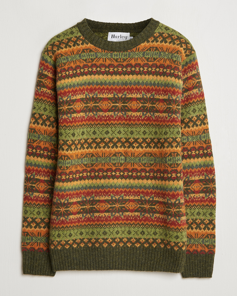 Herre | Trøjer | Harley Of Scotland | Supersoft Lambswool Fairisle Crewneck Green