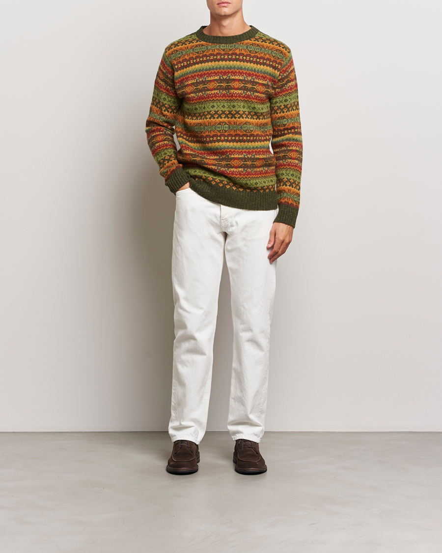 Herre | Trøjer | Harley Of Scotland | Supersoft Lambswool Fairisle Crewneck Green