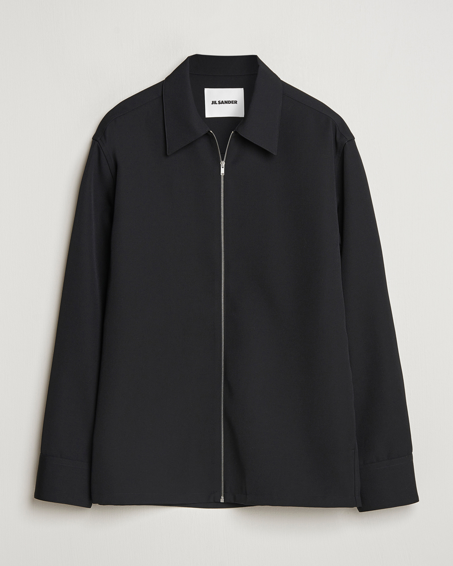Herre | Skjorter | Jil Sander | Wool Gabardine Zip Shirt Black