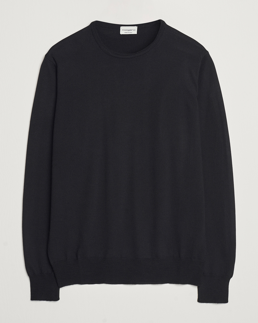 Herre | Trøjer | Morgano | Extra Fine Merino Wool Crewneck Black