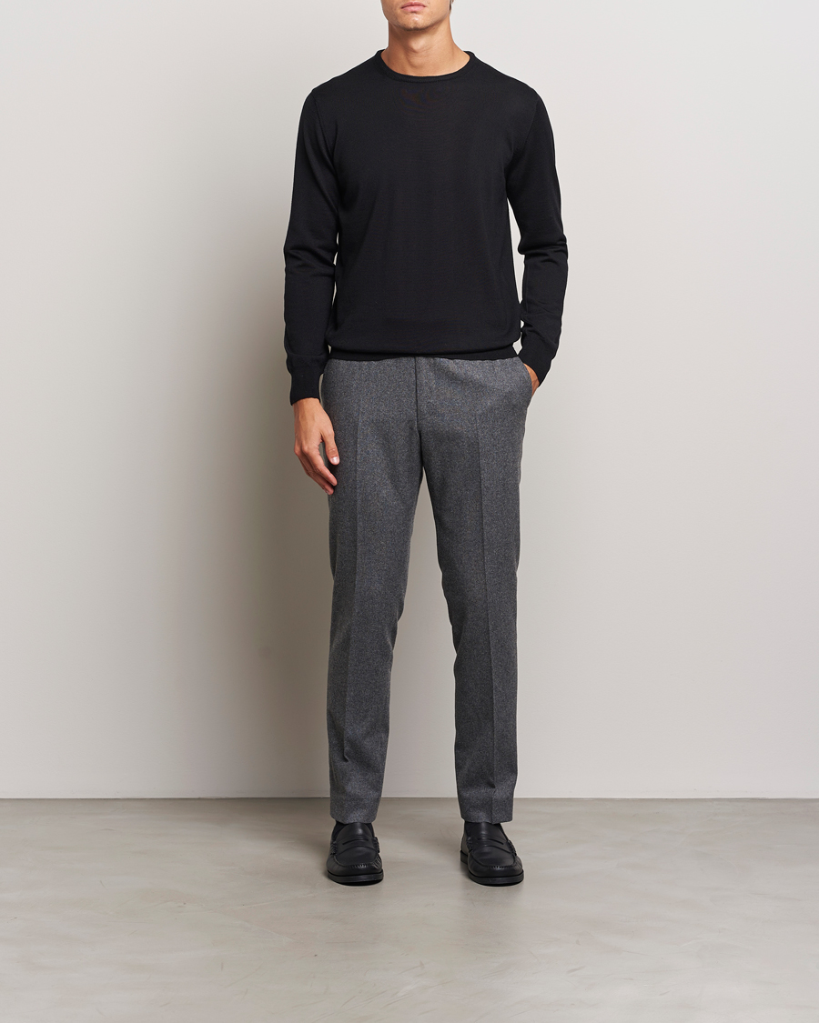 Herre | Trøjer | Morgano | Extra Fine Merino Wool Crewneck Black