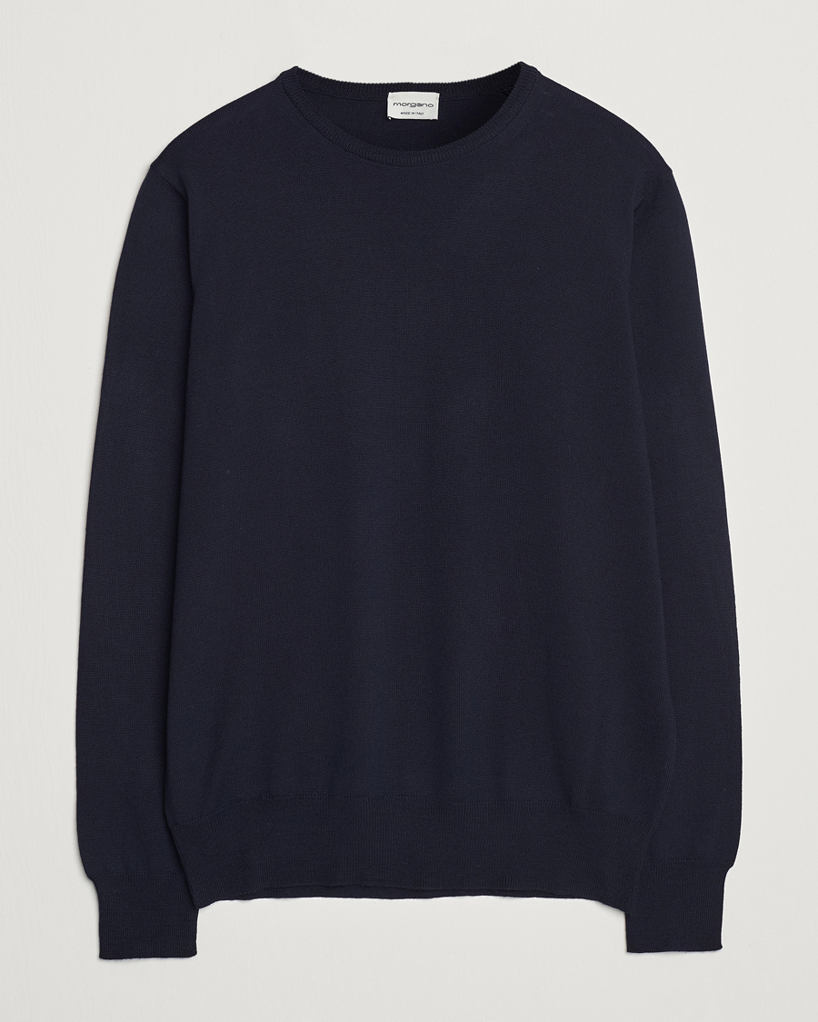 Herre | Trøjer | Morgano | Extra Fine Merino Wool Crewneck Navy