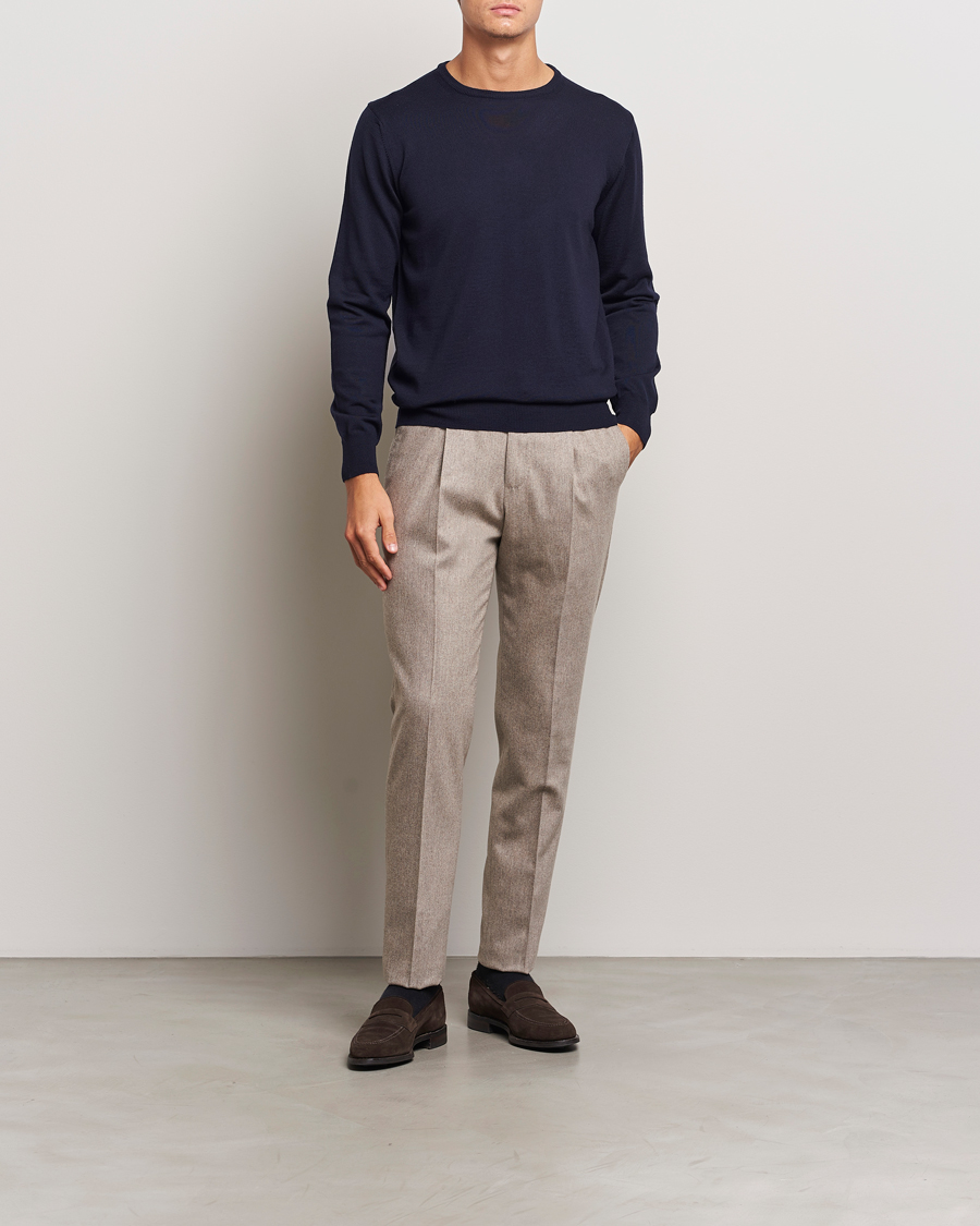 Herre | Trøjer | Morgano | Extra Fine Merino Wool Crewneck Navy