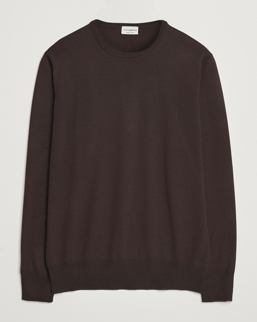 Herre | Trøjer | Morgano | Extra Fine Merino Wool Crewneck Dark Brown