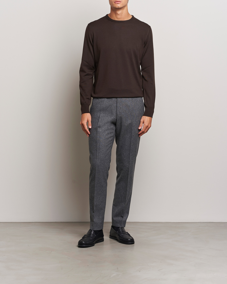 Herre | Trøjer | Morgano | Extra Fine Merino Wool Crewneck Dark Brown