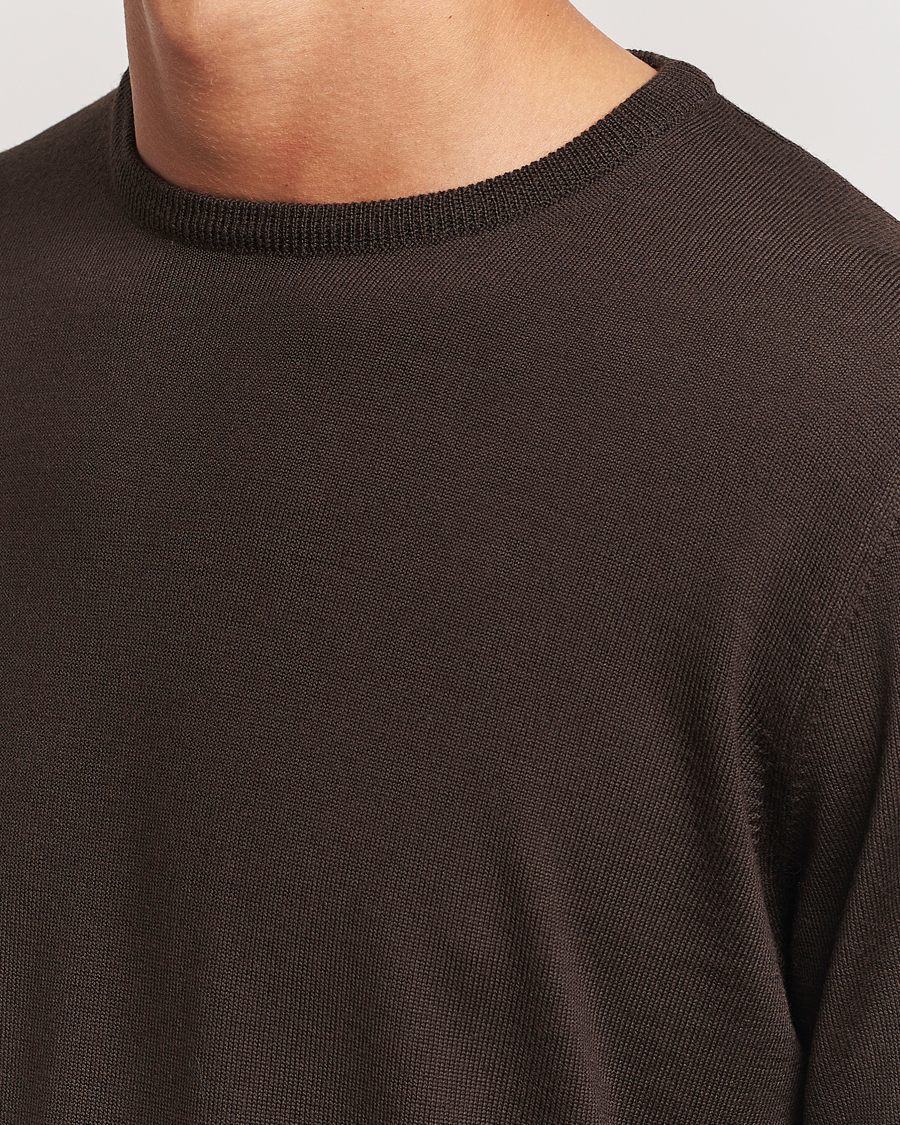 Herre | Trøjer | Morgano | Extra Fine Merino Wool Crewneck Dark Brown