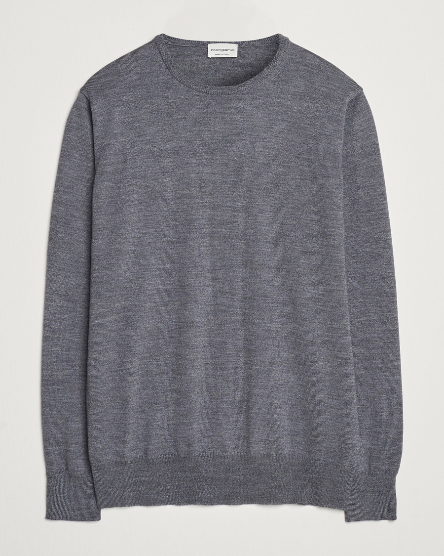 Herre | Trøjer | Morgano | Extra Fine Merino Wool Crewneck Mid Grey