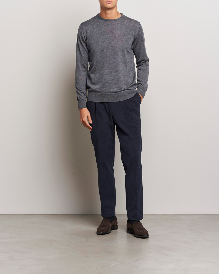 Herre | Trøjer | Morgano | Extra Fine Merino Wool Crewneck Mid Grey