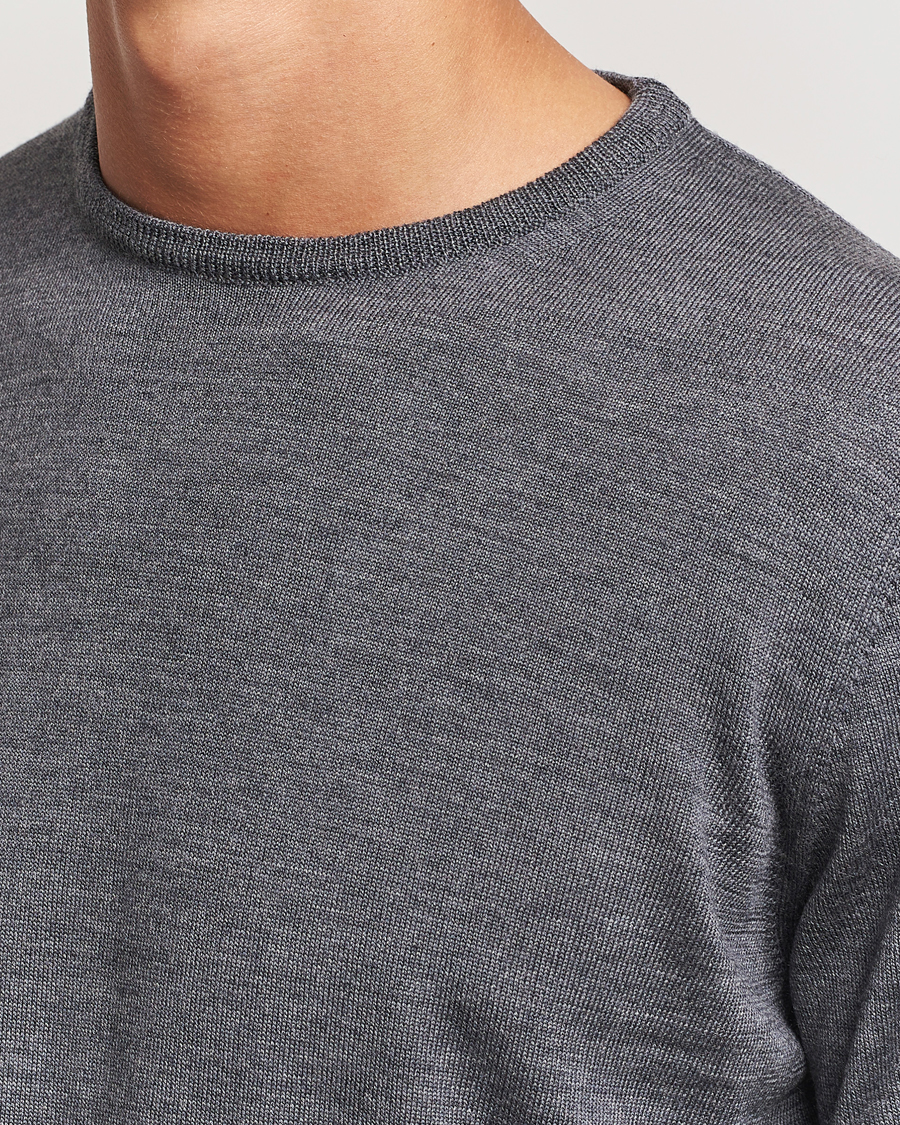 Herre | Trøjer | Morgano | Extra Fine Merino Wool Crewneck Mid Grey