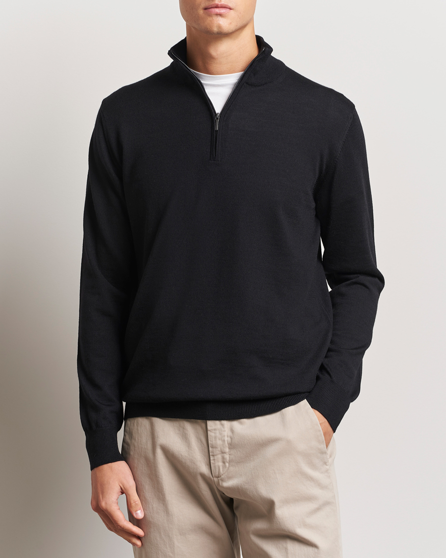 Herre | Trøjer | Morgano | Extra Fine Merino Wool Half-Zip Black
