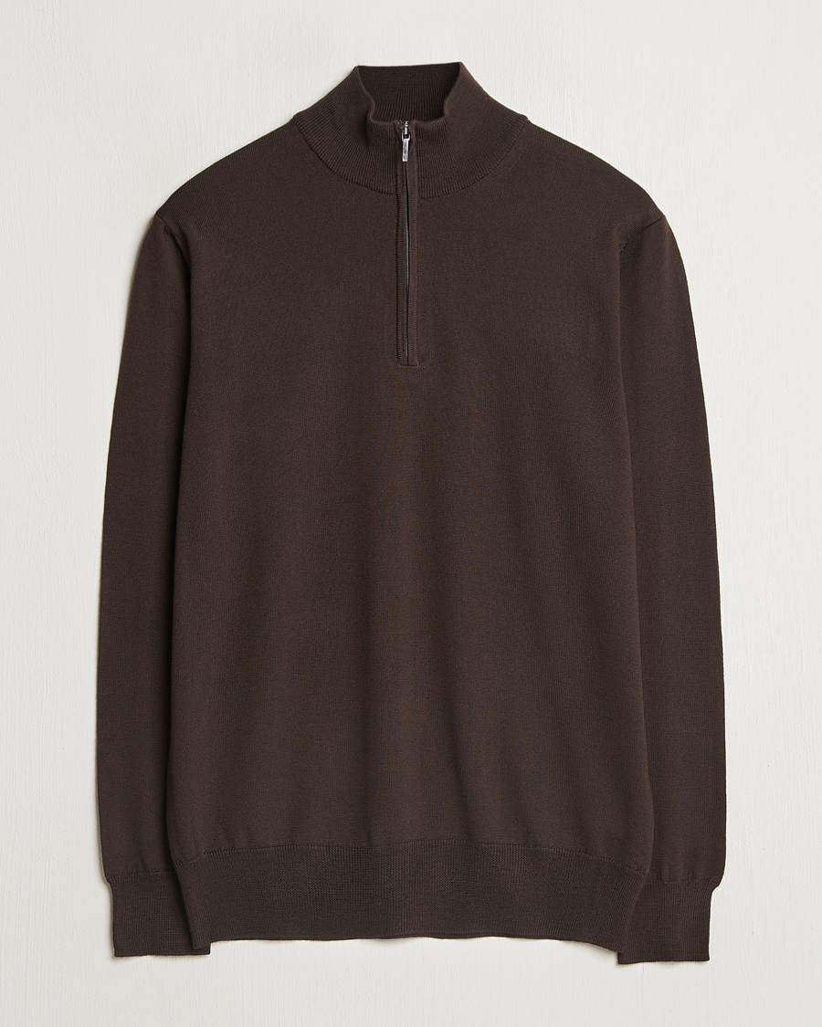 Herre | Trøjer | Morgano | Extra Fine Merino Wool Half-Zip Dark Brown