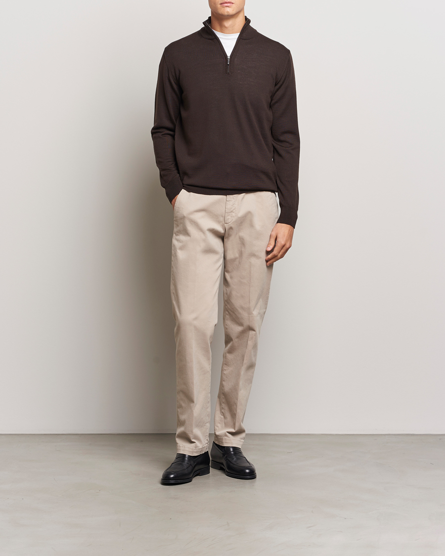 Herre | Trøjer | Morgano | Extra Fine Merino Wool Half-Zip Dark Brown