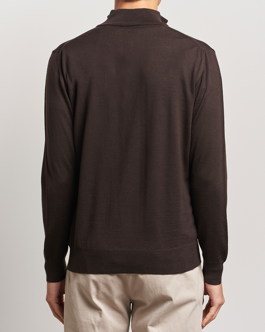 Herre | Trøjer | Morgano | Extra Fine Merino Wool Half-Zip Dark Brown