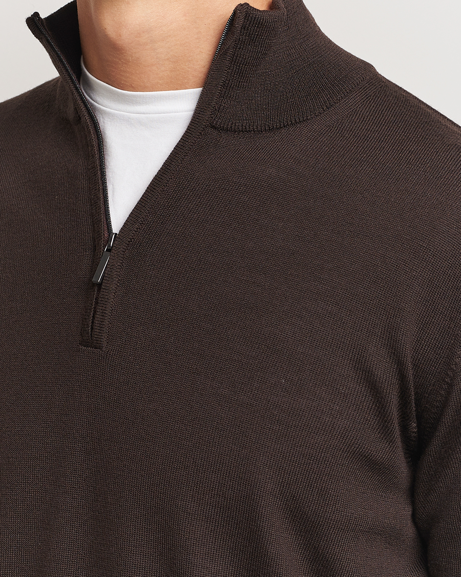 Herre | Trøjer | Morgano | Extra Fine Merino Wool Half-Zip Dark Brown