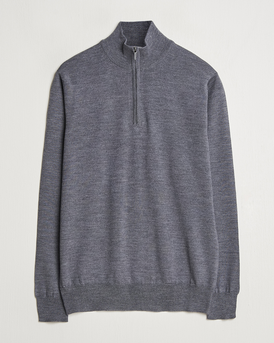 Herre | Trøjer | Morgano | Extra Fine Merino Wool Half-Zip Mid Grey