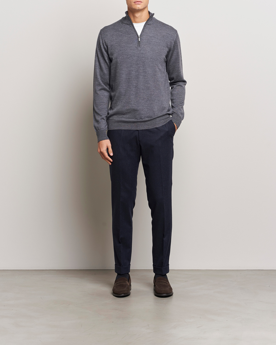 Herre | Trøjer | Morgano | Extra Fine Merino Wool Half-Zip Mid Grey
