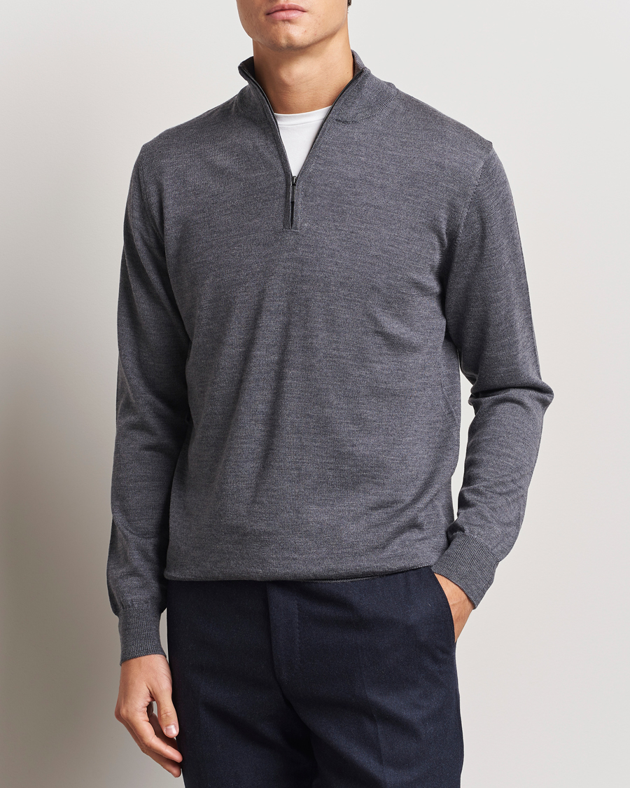 Herre | Trøjer | Morgano | Extra Fine Merino Wool Half-Zip Mid Grey