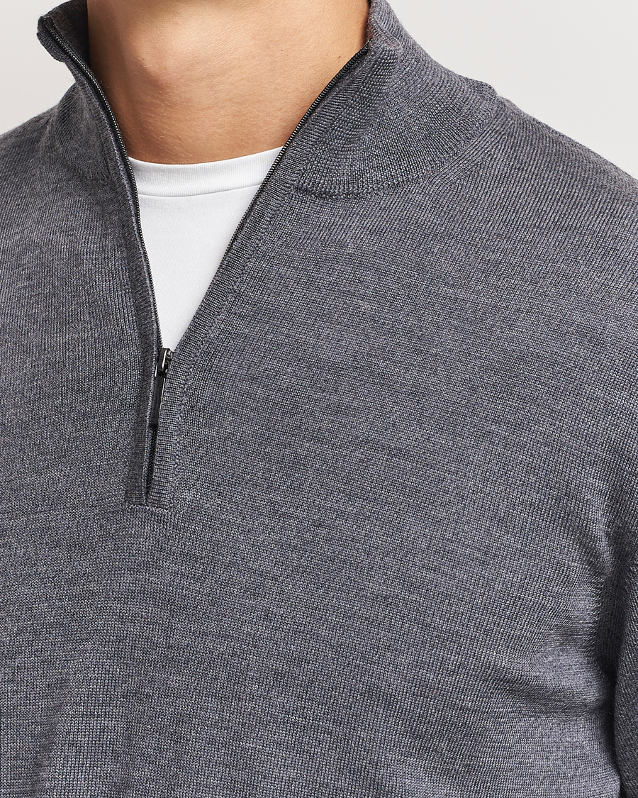 Herre | Trøjer | Morgano | Extra Fine Merino Wool Half-Zip Mid Grey