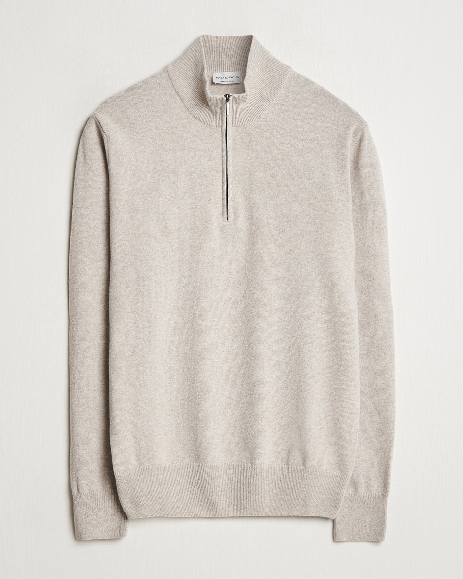 Herre | Trøjer | Morgano | Wool/Cashmere Half-Zip Beige