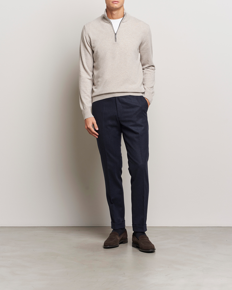Herre | Trøjer | Morgano | Wool/Cashmere Half-Zip Beige