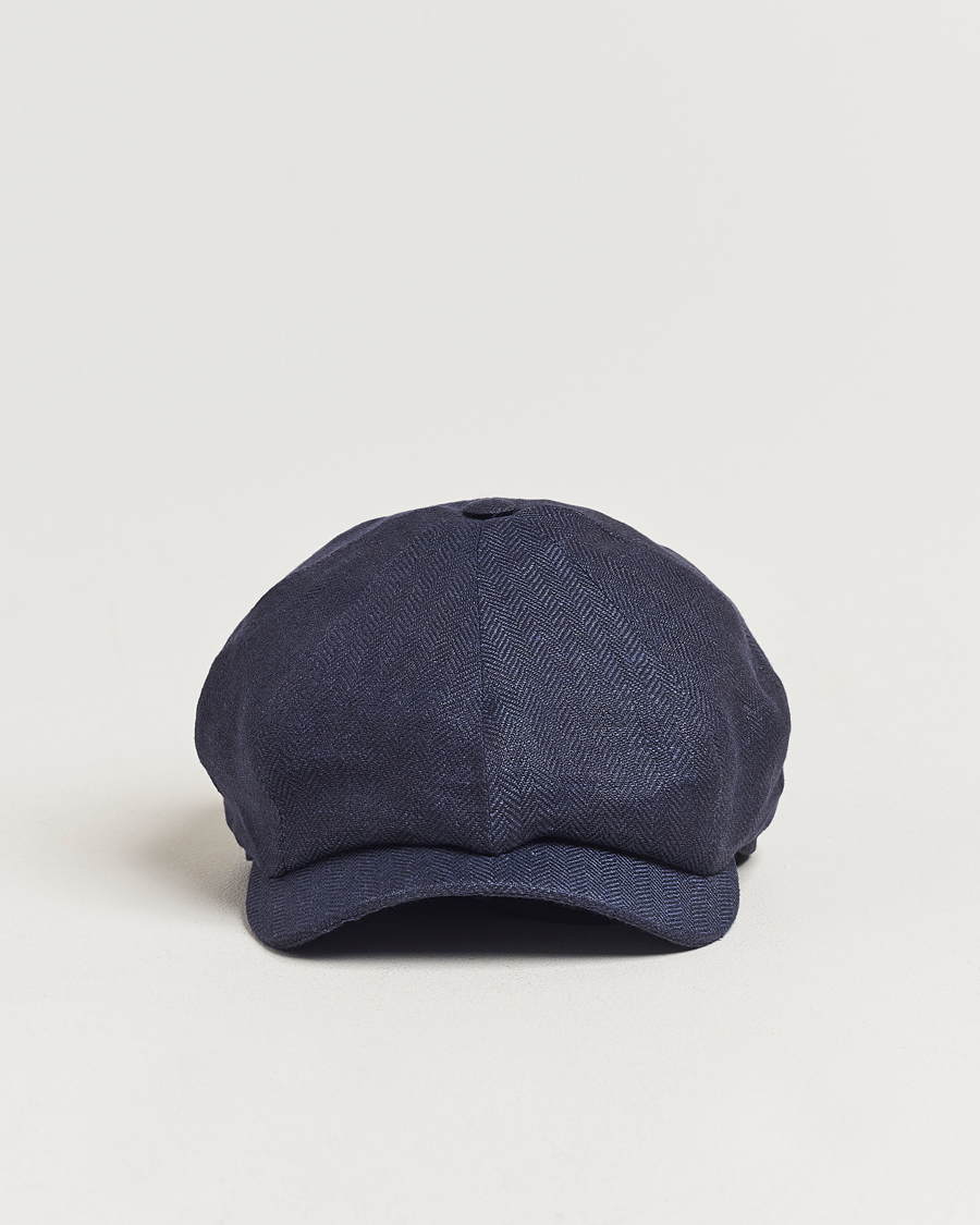 Herre | Hatte & kasketter | Wigéns | Newsboy Classic Linen Herringbone Cap Navy