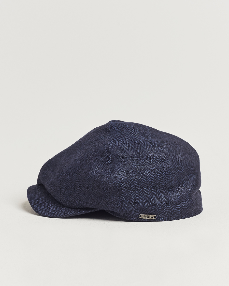 Herre | Hatte & kasketter | Wigéns | Newsboy Classic Linen Herringbone Cap Navy